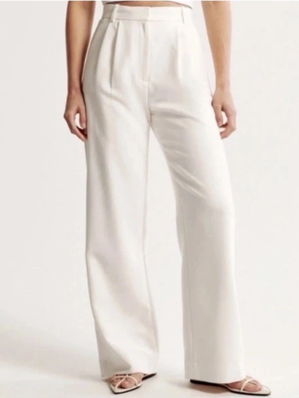 Abercrombie & Fitch 36/22 Sloane Tailored Wide Leg Pleated High Rise Pants Cream